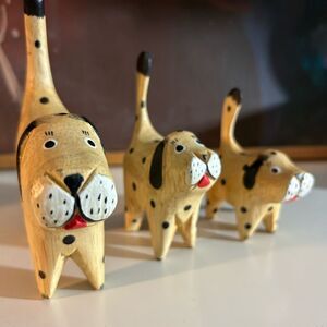 Handcrafted Wooden Dog Figurines - Black and Tan Set of 3 Folk Art